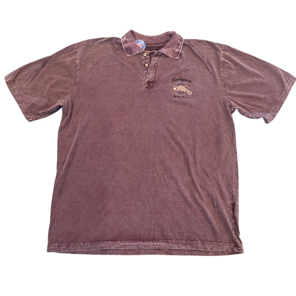 Arrawarra Designs Australia Platypus Aboriginal Art Polo Shirt Brown Large NWT
